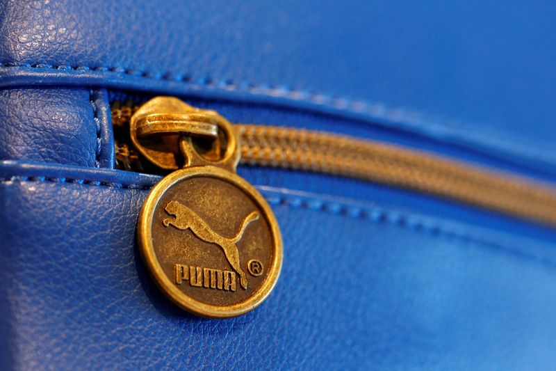 FILE PHOTO: A Puma handbag is pictured in a shop after the company's annual news conference in Herzogenaurach