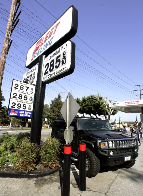 FILE PHOTO: Gasoline prices in Burbank California reach $2.95 per gallon.