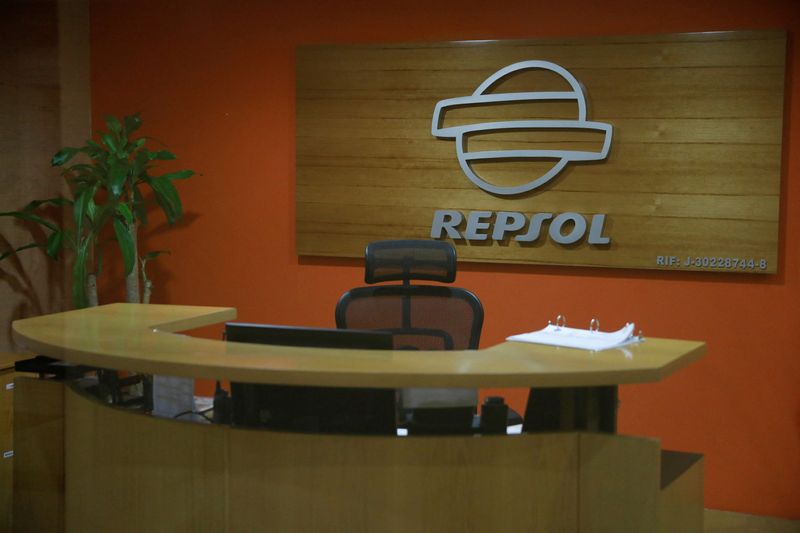 FILE PHOTO: The corporate logo of Repsol is seen in their office in Caracas