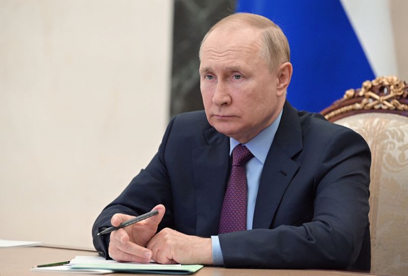 FILE PHOTO: Russian President Vladimir Putin chairs a meeting on the development of the country's metallurgical sector, via a video link in Moscow