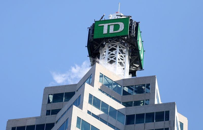 FILE PHOTO: The TD bank logo is seen on top of the Toronto Dominion Canada Trust Tower in Toronto
