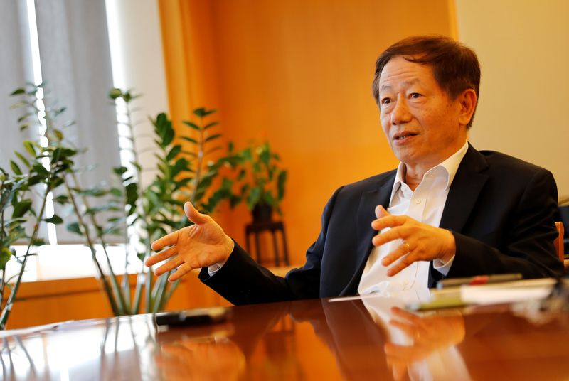 Taiwan Semiconductor Manufacturing Company (TSMC) chairman Mark Liu speaks during an interview in Hsinchu