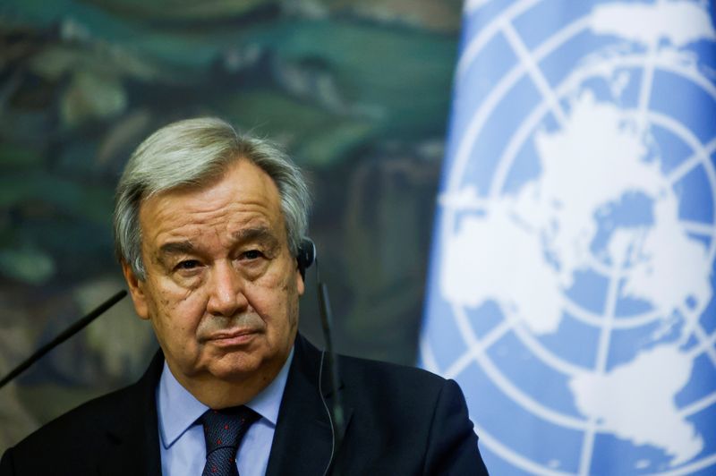 FILE PHOTO: U.N. Secretary-General Guterres attends a news conference in Moscow