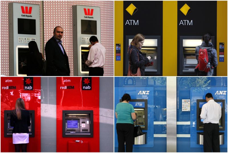 A combination of photographs shows people using automated teller machines (ATMs) at Australia's 