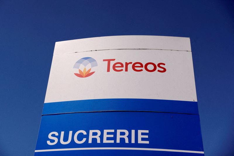 FILE PHOTO: Tereos logo at the entrance of the company's sugar factory in Escaudoeuvres