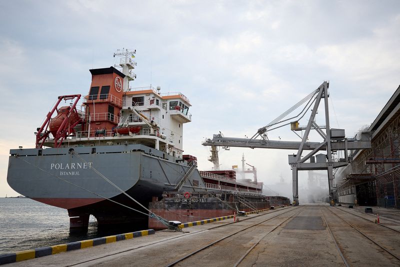 FILE PHOTO: A general view shows a sea port before restarting grain export in Chornomorsk