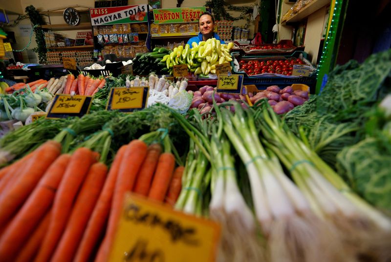 FILE PHOTO: Vendor selling her products in a food market in Budapest