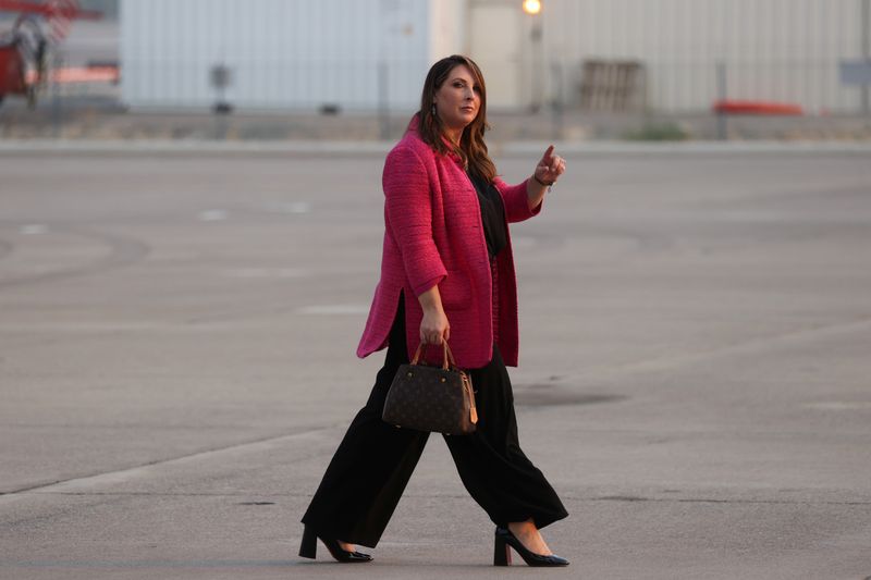 FILE PHOTO: RNC Chair McDaniel walks on the tarmac after arriving with Trump aboard Air Force One in Reno, Nevada