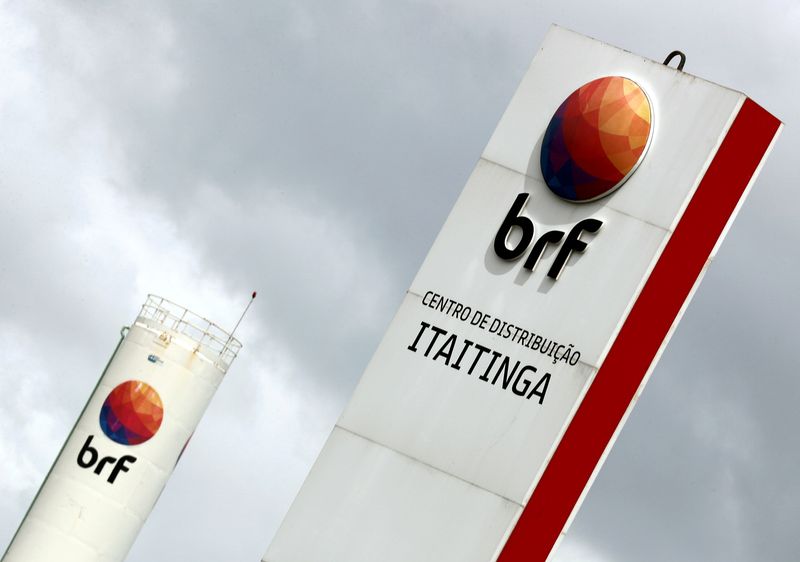 FILE PHOTO: Meat processing company BRF SA's logo is pictured in its unit in Fortaleza