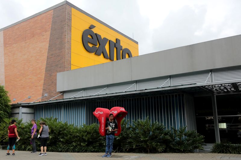 The facade of an Exito supermarket, is seen in Medellin