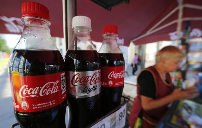 Coca-Cola bottles are seen on sale in central St. Petersburg