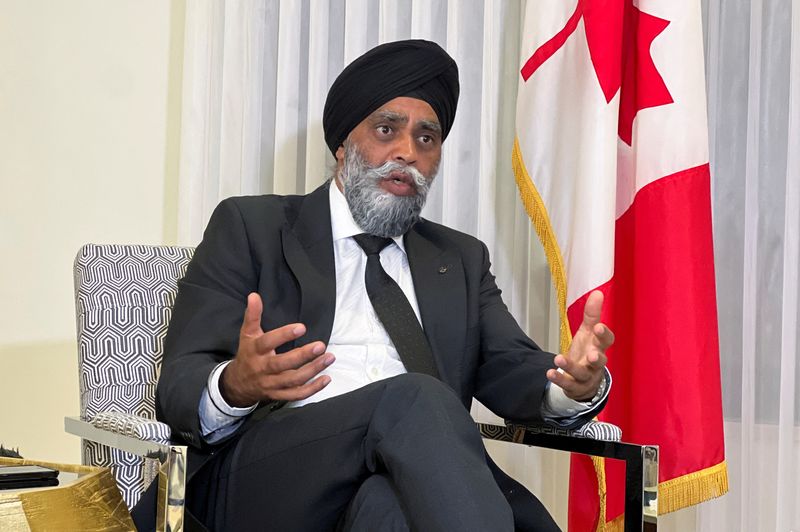 Harjit Sajjan, Canadian Minister of International Development, speaks during an interview with Reuters, in Amman