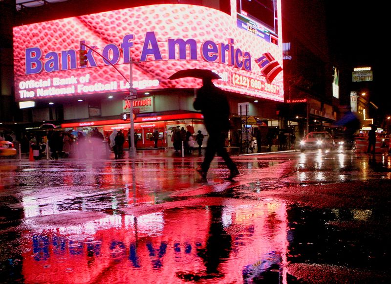 FILE PHOTO: Man walks near Bank of America branch in New York's Times Square