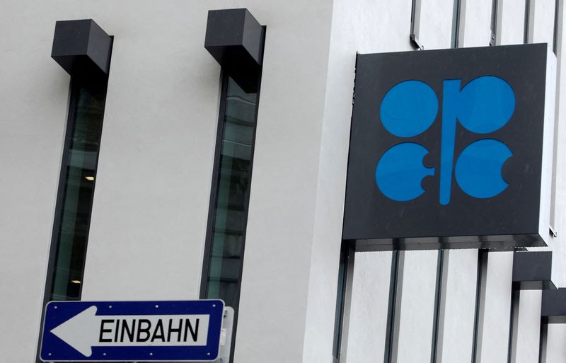 FILE PHOTO: The OPEC logo is pictured on the outside of the new OPEC headquarters in Vienna