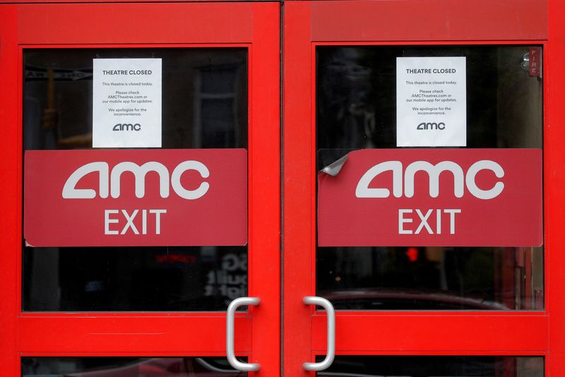 FILE PHOTO: Closed signs are seen on an AMC Theatre during the outbreak of the coronavirus disease (COVID-19), in New York