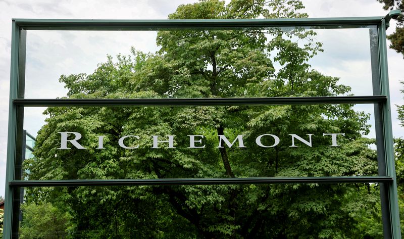 FILE PHOTO: The logo of luxury goods company Richemont seen at its headquarters in Bellevue near Geneva