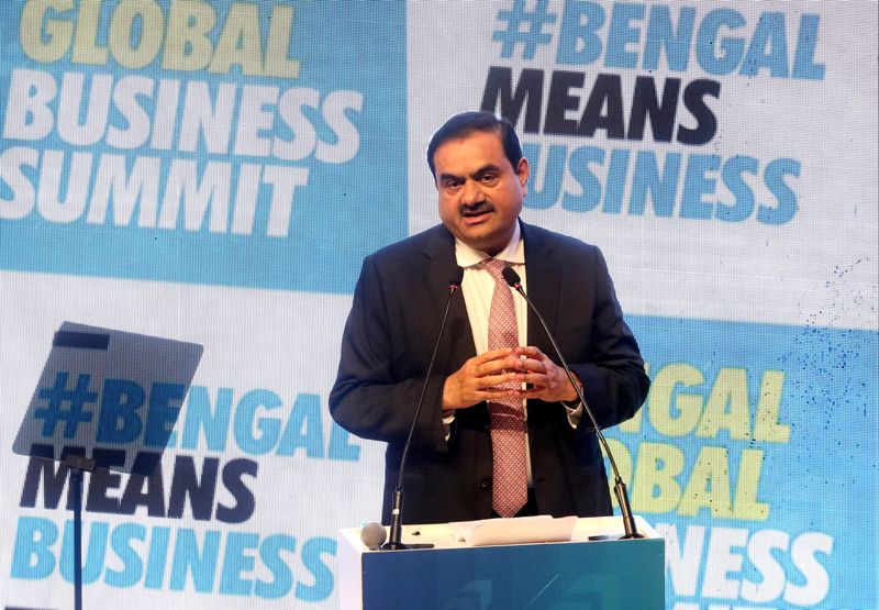 FILE PHOTO: Indian billionaire Gautam Adani addresses delegates during the Bengal Global Business Summit in Kolkata