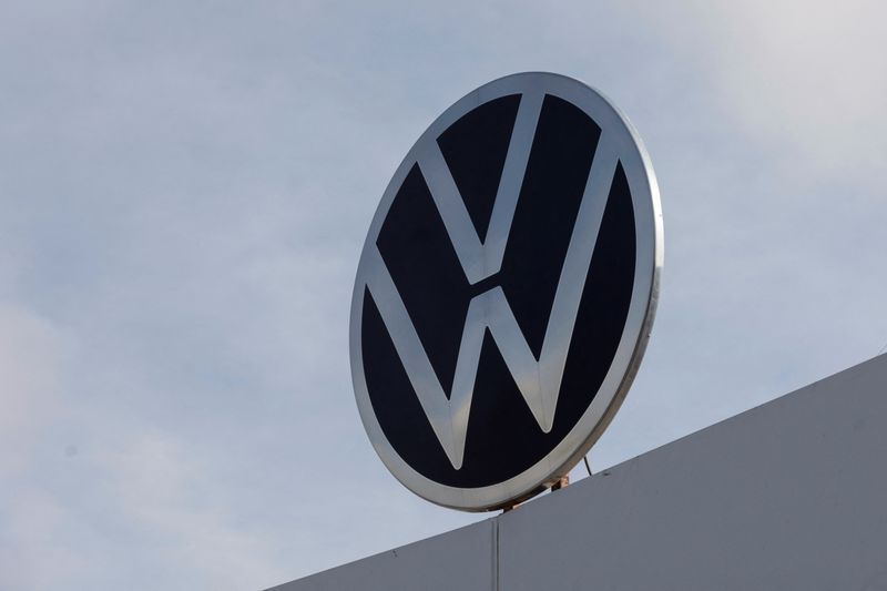 FILE PHOTO: Volkswagen logo at the carmaker's plant in Puebla, Mexico