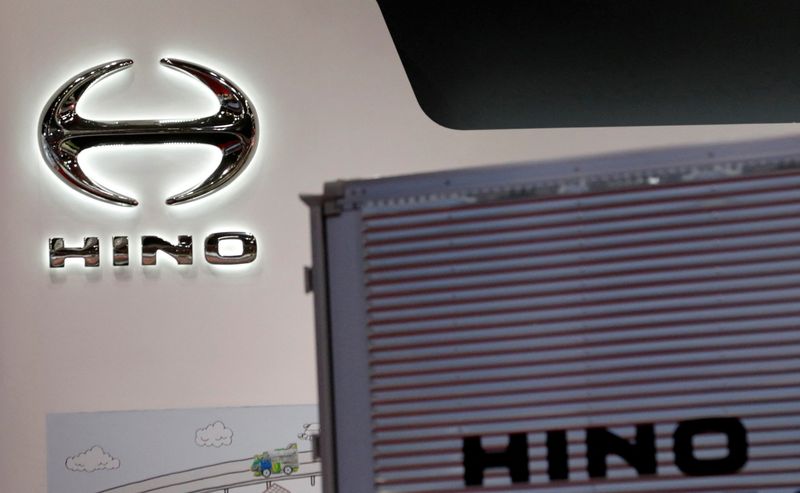 FILE PHOTO: Hino Motors' logo is pictured at the 45th Tokyo Motor Show in Tokyo