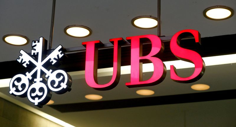 FILE PHOTO: The logo of Swiss bank UBS is seen at a branch office in Zurich