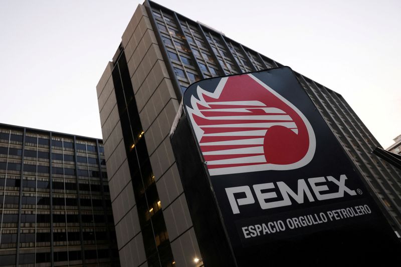 FILE PHOTO: The logo of Mexican state oil company Pemex is pictured at its headquarters in Mexico City