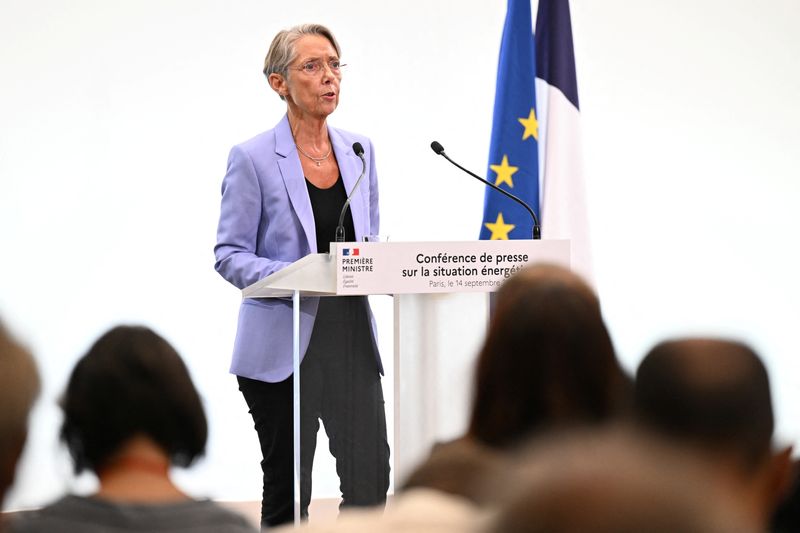 French Prime Minister Elisabeth Borne delivers a speech during a press conference on the energy situation in France and Europe, in Paris
