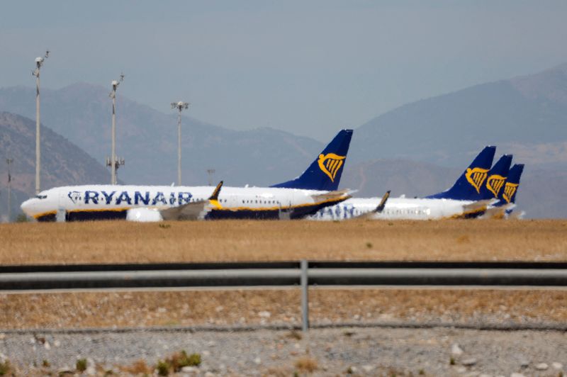 Des avions de Ryanair stationnés à l'aéroport de Malaga-Costa del Sol 