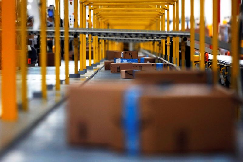 FILE PHOTO: Amazon packages are seen at the new Amazon warehouse during its opening announcement on the outskirts of Mexico City