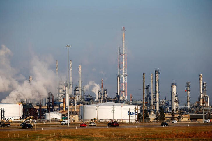 FILE PHOTO: Petrochemical storage tanks are seen at the Suncor Energy chemical plant near Edmonton