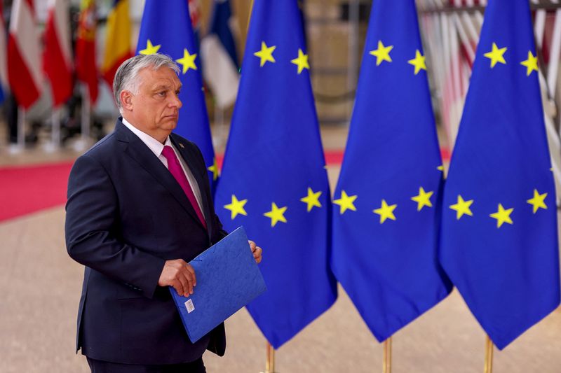 Le Premier ministre hongrois Viktor Orban arrivant au sommet des chefs d'État et de gouvernement de l'Union européenne