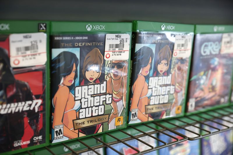 Grand Theft Auto The Trilogy by Take-Two Interactive Software Inc is seen for sale in a store in Manhattan, New York City