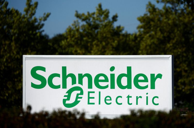 FILE PHOTO: Logo of Schneider Electric in Nantes