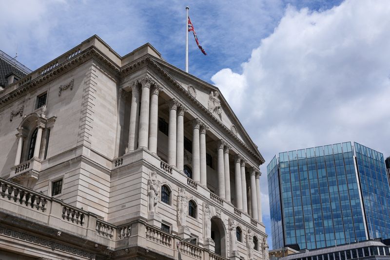 Una vista generale dell'edificio della Banca d'Inghilterra (BoE), a Londra, Gran Bretagna