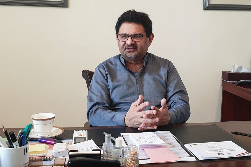 FILE PHOTO: Miftah Ismail, Pakistan's Federal Minister for Finance and Revenue, speaks during an interview with Reuters in Islamabad