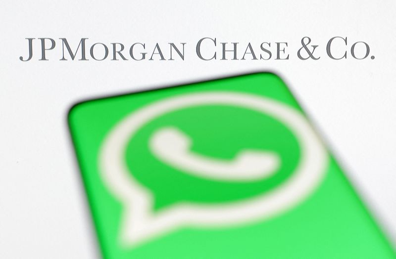 Illustration shows JPMorgan Chase & Co and Whatsapp logos
