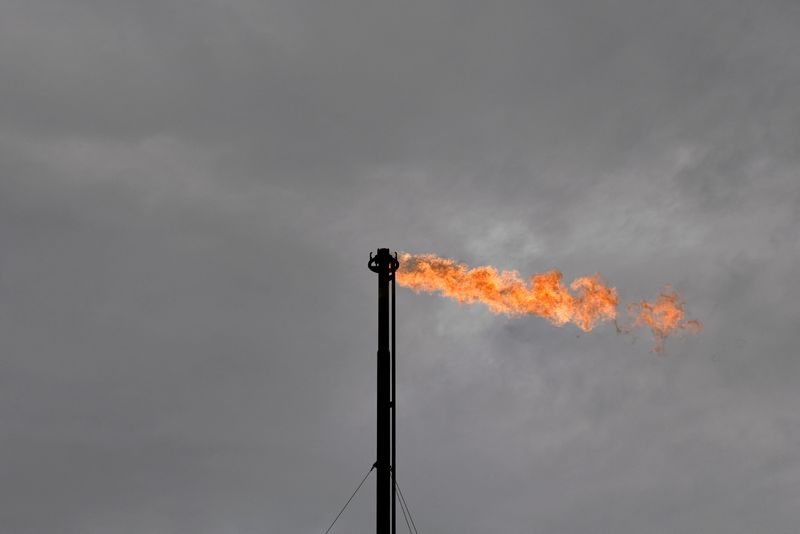 FILE PHOTO: Natural gas flares off at a production facility owned by Exxon near Carlsbad, New Mexico, United States