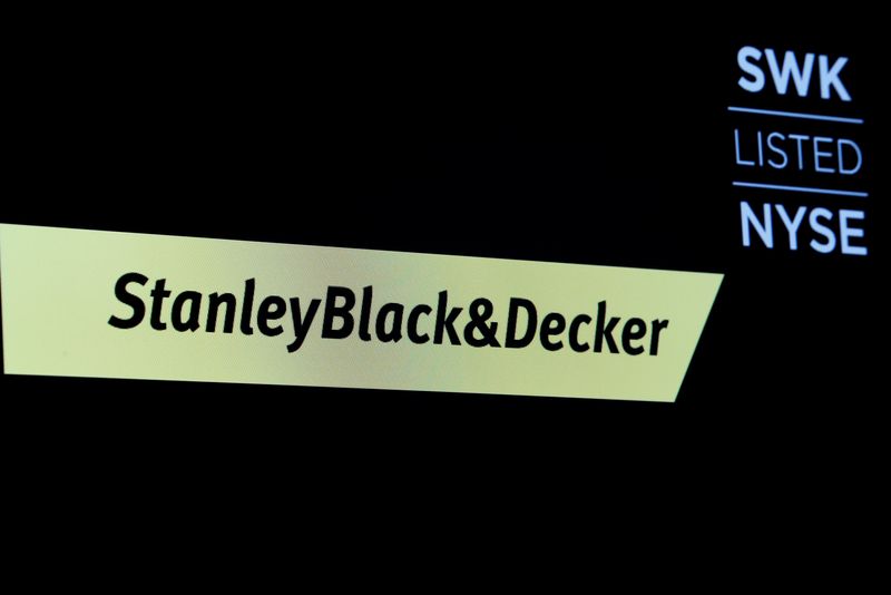 FILE PHOTO: The logo and ticker are displayed for StanleyBlack & Decker on a screen on the floor