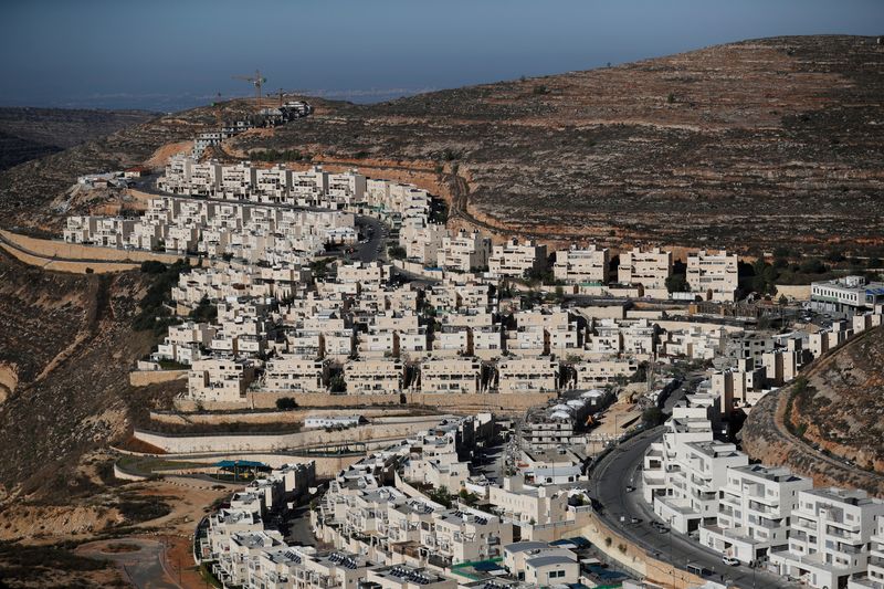 A general view shows construction of the Israeli settlement of Ramat Givat Zeev in the occupied-West Bank