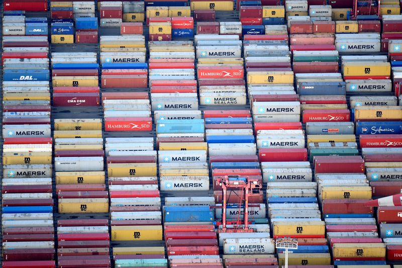 FILE PHOTO: Containers are seen at a terminal in the port of Hamburg