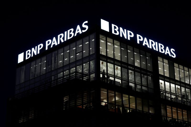FILE PHOTO: A logo on a BNP Paribas bank branch in Paris