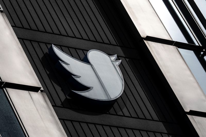 FILE PHOTO: Twitter logo at its corporate headquarters in San Francisco, California
