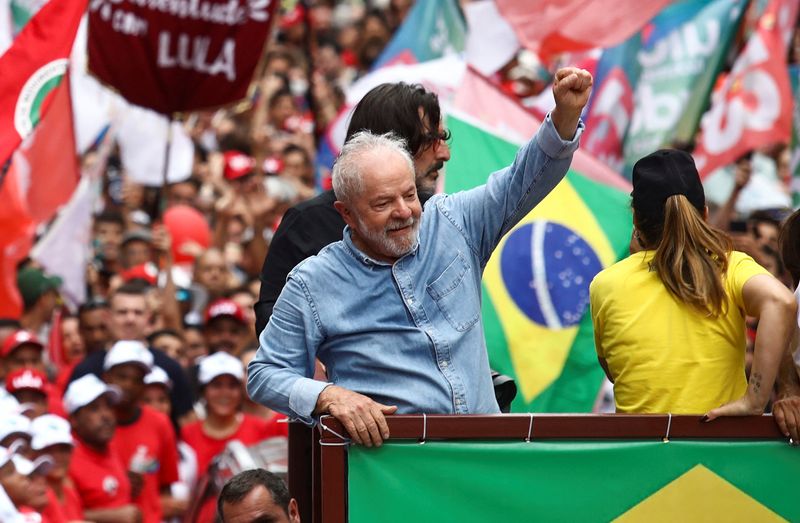 Brazil's former President and presidential candidate Silva leads the 'march of victory', in Sao Paulo