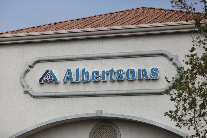 FILE PHOTO: The Albertsons logo is seen on an Albertsons grocery store in Rancho Cucamonga