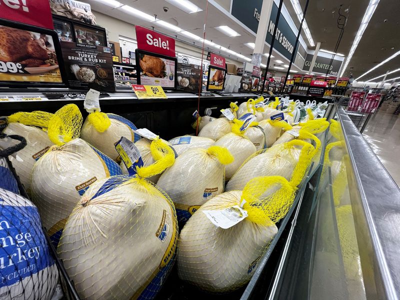 FILE PHOTO: Turkeys are displayed for sale ahead of Thanksgiving
