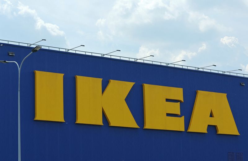 FILE PHOTO: A view shows the logo of IKEA on a closed store in Kotelniki