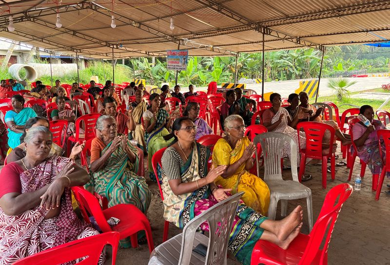 Women from a fishing community attend a protest against the construction of the proposed Vizhinjam Port