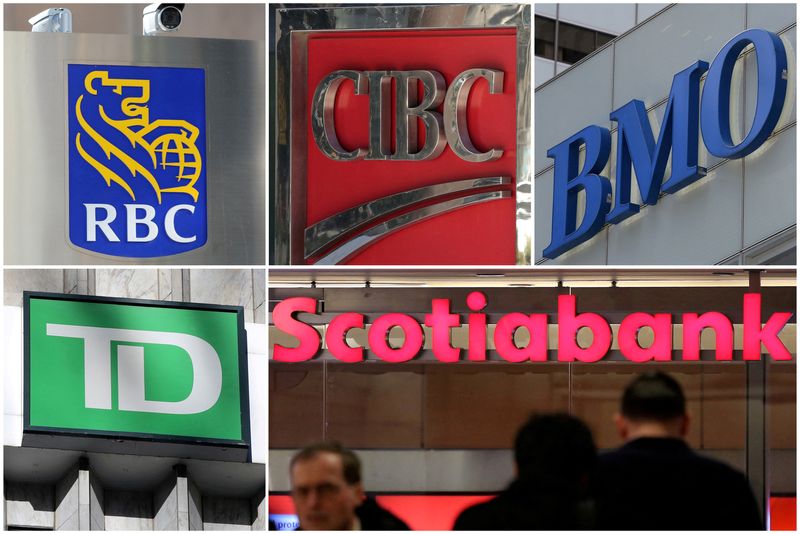 FILE PHOTO: A combination photo shows Canadian investment banks RBC CIBC BMO TD and Scotiabank in Toronto