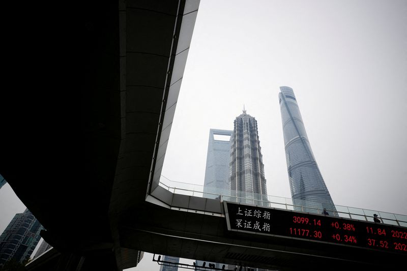 FILE PHOTO: An electronic board shows Shanghai and Shenzhen stock indexes in Shanghai