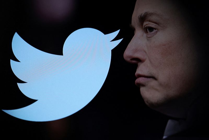 ARCHIV: Twitter-Logo und ein Foto von Elon Musk
