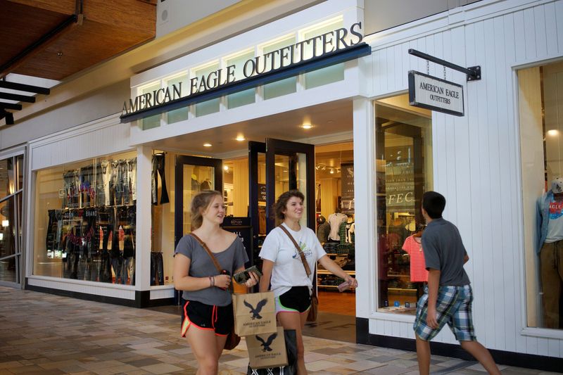 FILE PHOTO: Shoppers leave the American Eagle Outfitters store in Broomfield